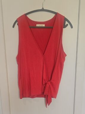 Lucky Brand Coral-Red Tie-Front V-Neck Tank